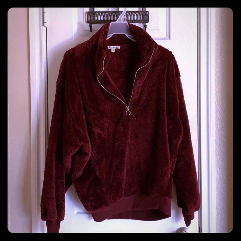 Express burgundy fuzzy sweatshirt